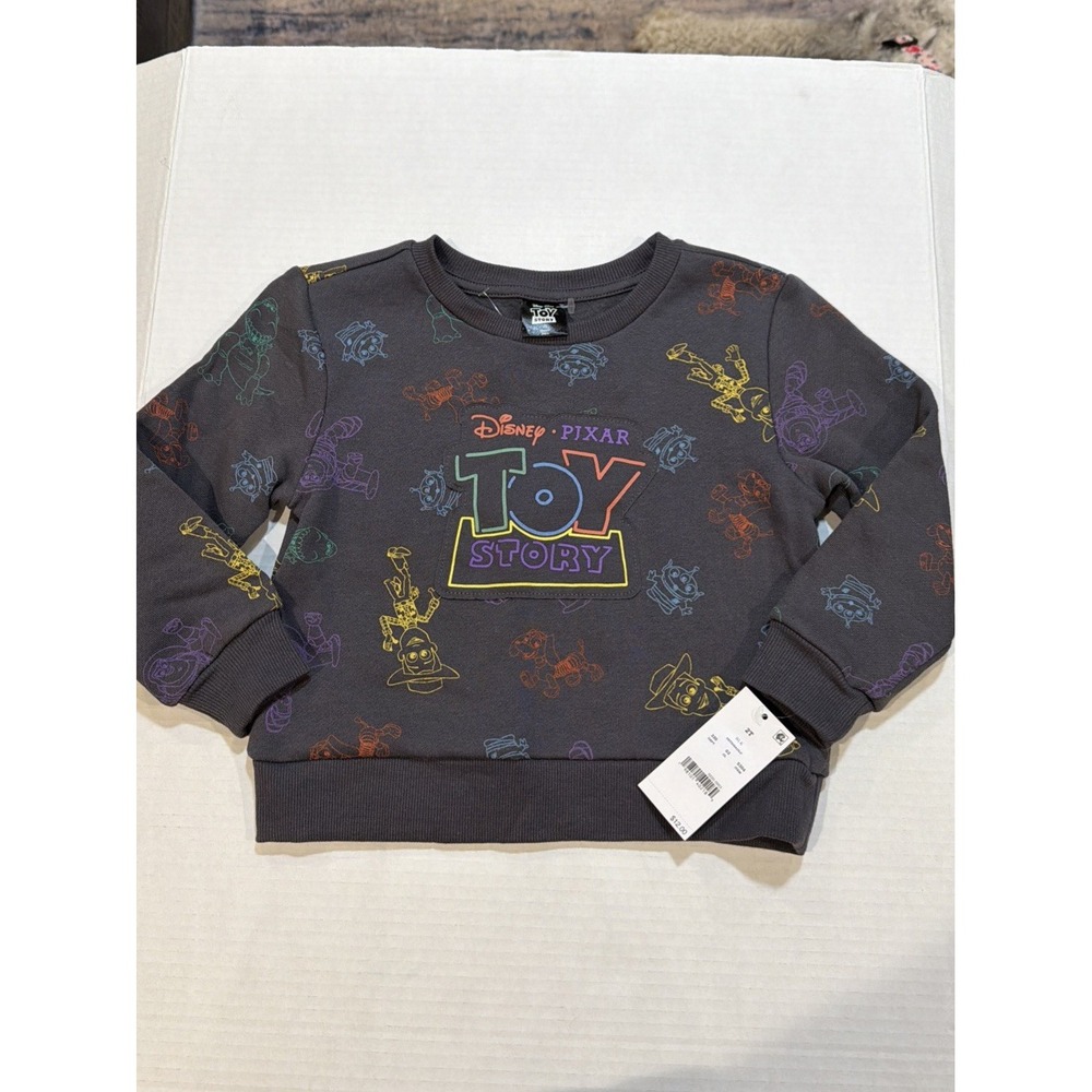 Disney Pixar Sweatshirt Boys 2T Toy Story Gray Fleece Graphic Crewneck Pullover
